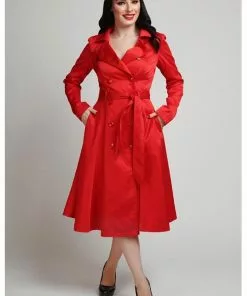 Collectif Korrina 50's Swing Trenchcoat Red New In
