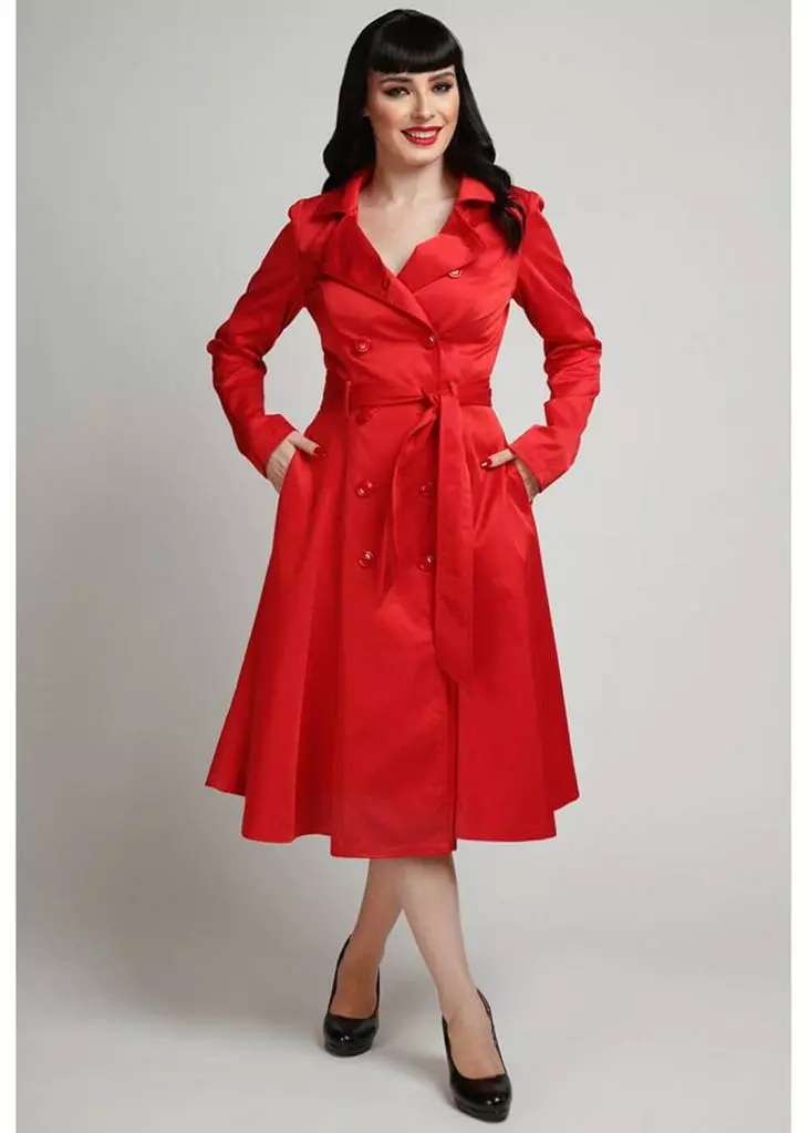 Collectif Korrina 50's Swing Trenchcoat Red New In 4 Collectif Korrina 50's Swing Trenchcoat Red New In