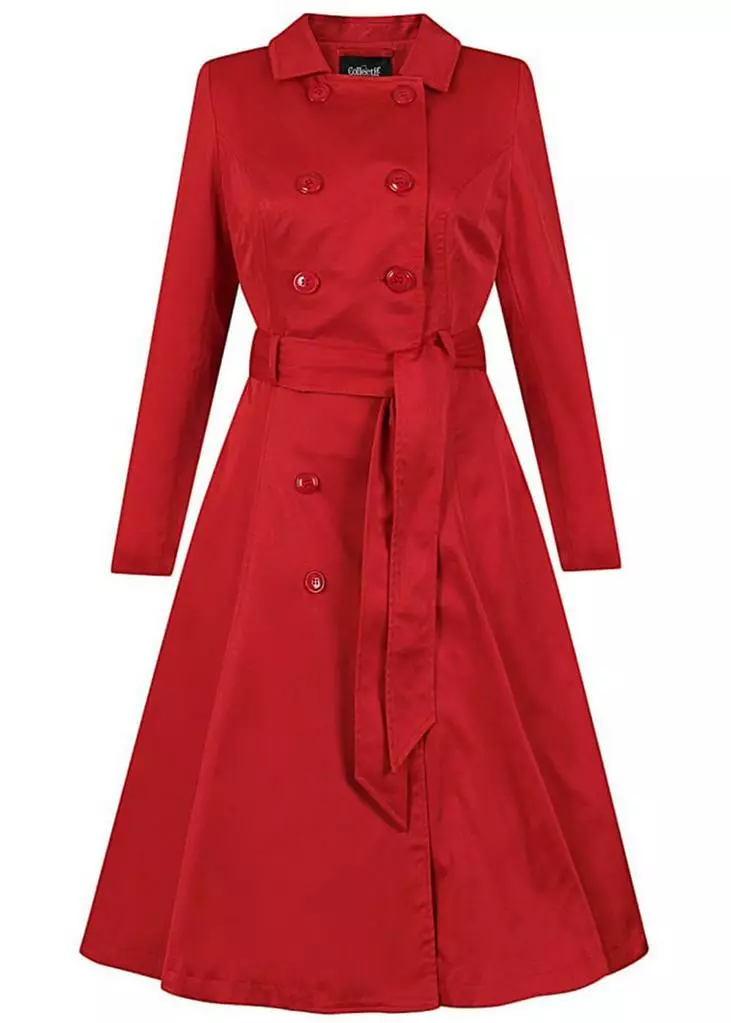 Collectif Korrina 50's Swing Trenchcoat Red New In 3 Collectif Korrina 50's Swing Trenchcoat Red New In