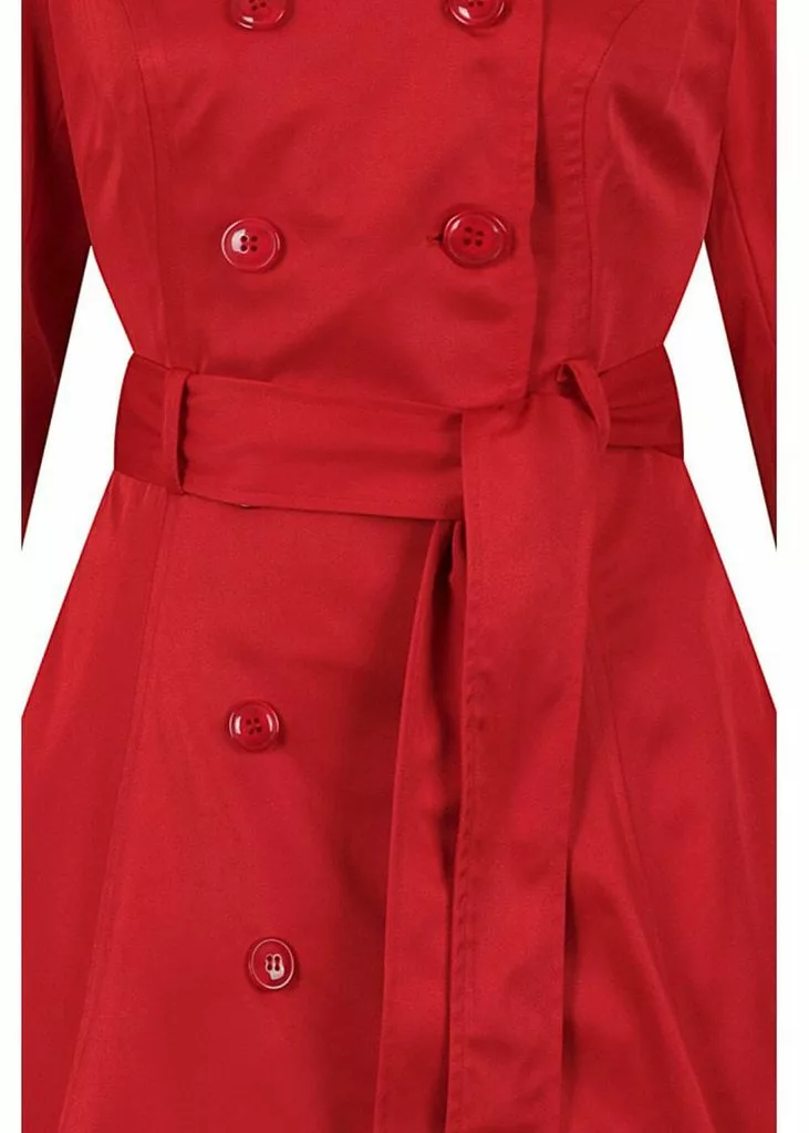 Collectif Korrina 50's Swing Trenchcoat Red New In 6 Collectif Korrina 50's Swing Trenchcoat Red New In