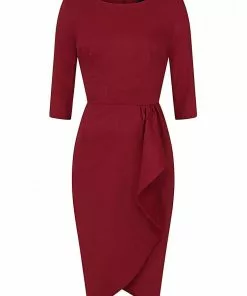 New In Collectif Chantelle 50's Pencil Dress Burgundy