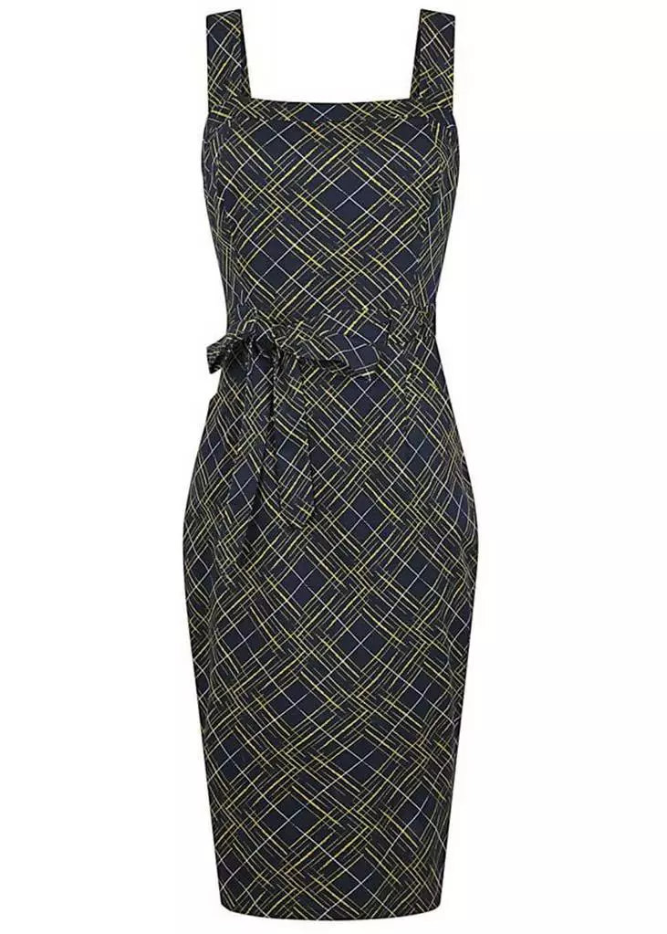 New In Collectif Tess Hatch Check 40's Pencil Dress Navy 3 New In Collectif Tess Hatch Check 40's Pencil Dress Navy