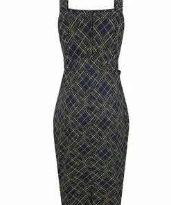 New In Collectif Tess Hatch Check 40's Pencil Dress Navy 9 New In Collectif Tess Hatch Check 40's Pencil Dress Navy