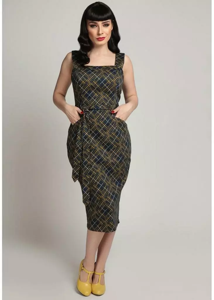 New In Collectif Tess Hatch Check 40's Pencil Dress Navy 4 New In Collectif Tess Hatch Check 40's Pencil Dress Navy