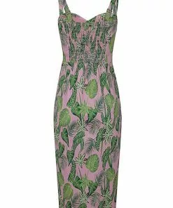 Collectif Mahina Pink Forest 50's Pencil Dress Pink New In 10 Collectif Mahina Pink Forest 50's Pencil Dress Pink New In