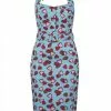 Collectif Wanda Strawberry 50's Pencil Dress Blue