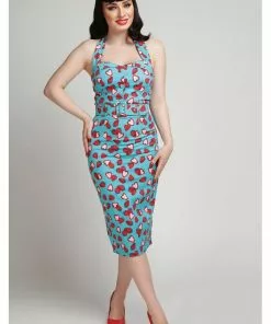 Collectif Wanda Strawberry 50's Pencil Dress Blue
