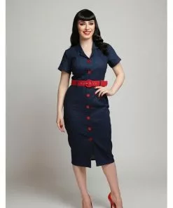Collectif Maura Denim 60's Pencil Dress Navy 16 Collectif Maura Denim 60's Pencil Dress Navy