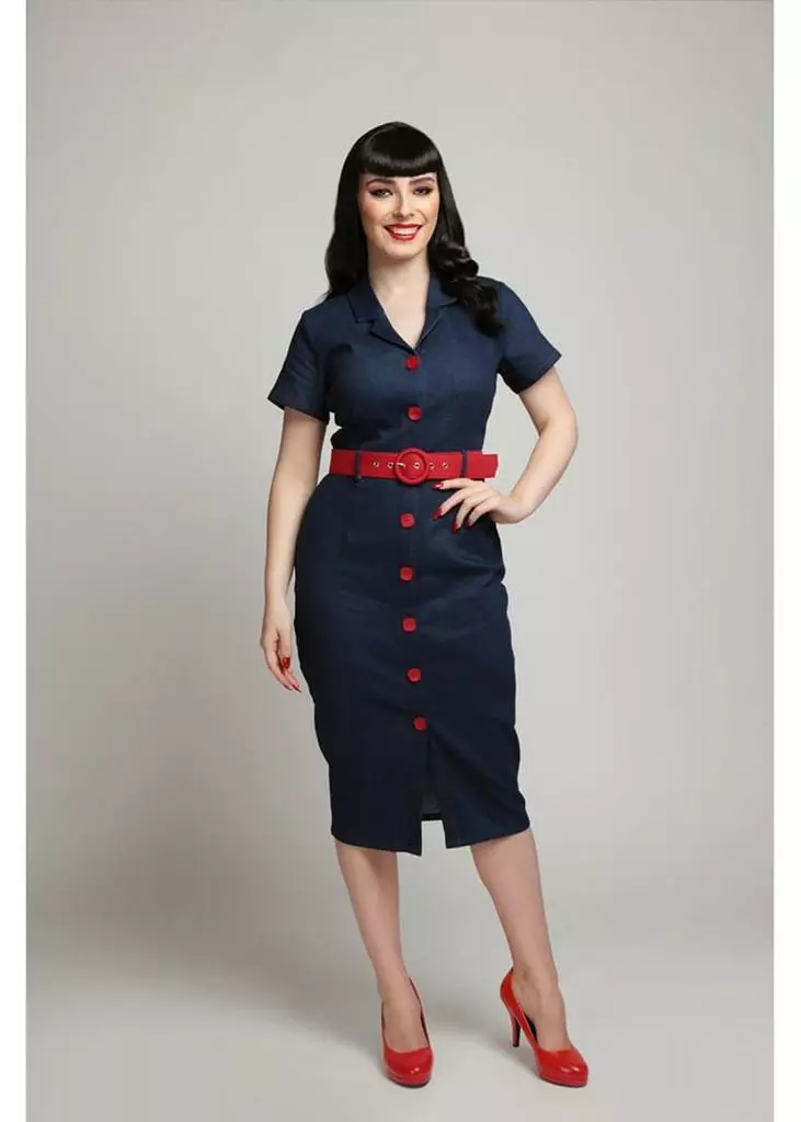 Collectif Maura Denim 60's Pencil Dress Navy 9 Collectif Maura Denim 60's Pencil Dress Navy
