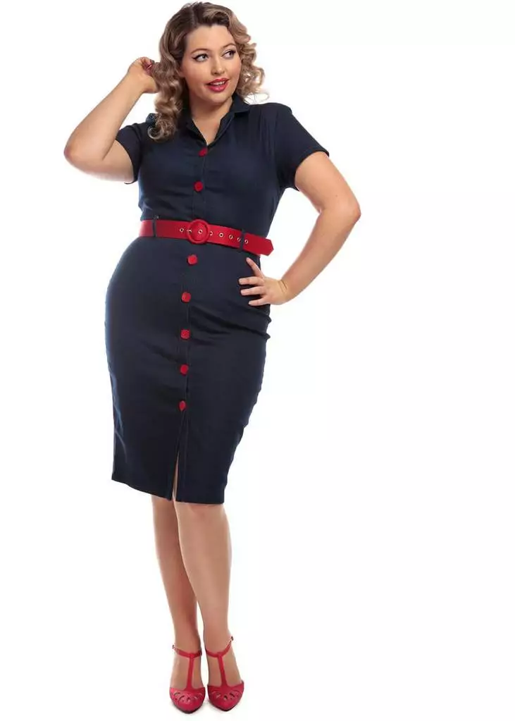 Collectif Maura Denim 60's Pencil Dress Navy 7 Collectif Maura Denim 60's Pencil Dress Navy