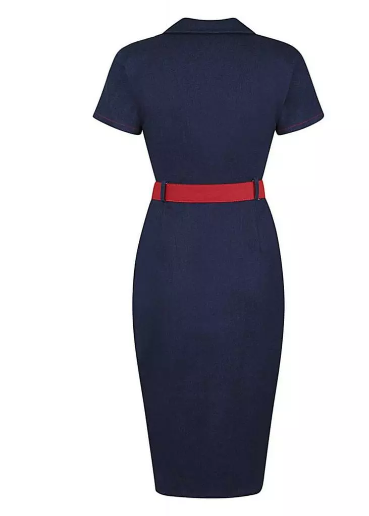 Collectif Maura Denim 60's Pencil Dress Navy 6 Collectif Maura Denim 60's Pencil Dress Navy