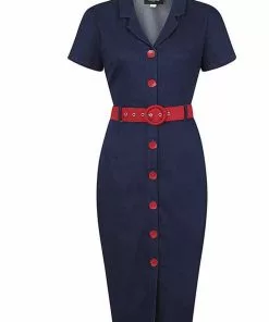 Collectif Maura Denim 60's Pencil Dress Navy