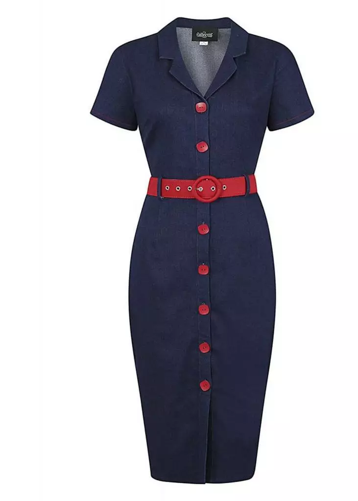 Collectif Maura Denim 60's Pencil Dress Navy 3 Collectif Maura Denim 60's Pencil Dress Navy
