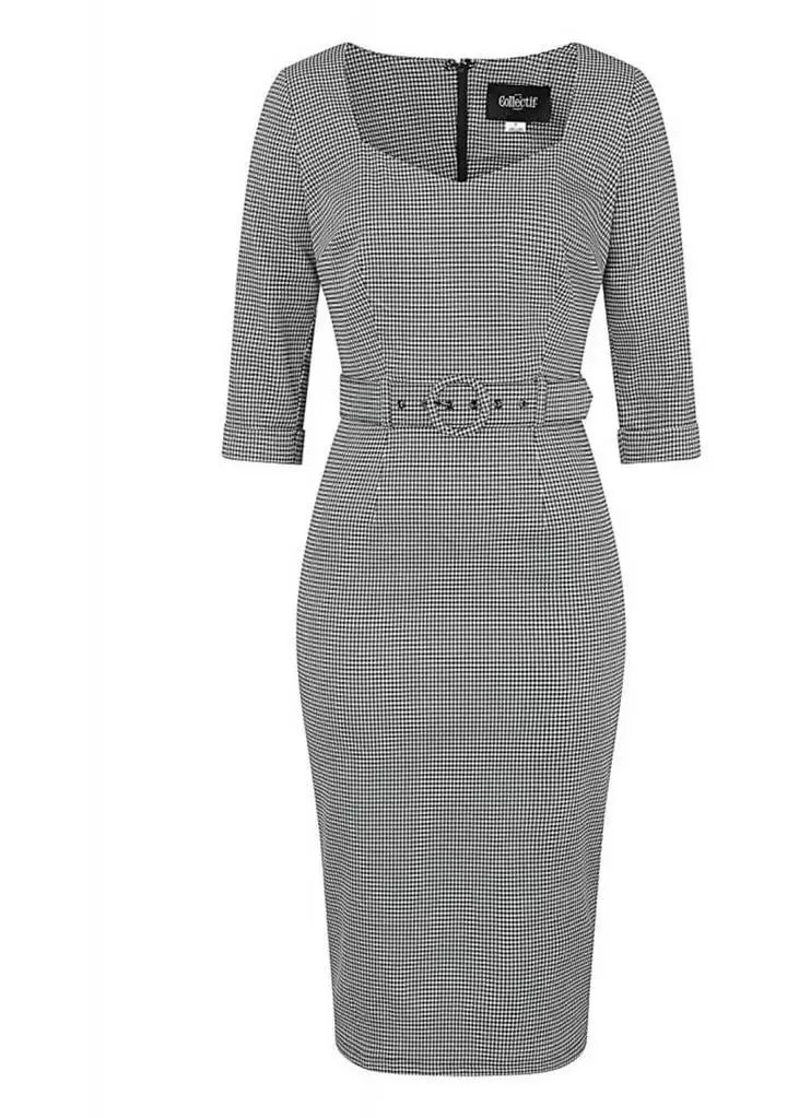 Collectif Katya Houndstooth 60's Pencil Dress Black White New In 3 Collectif Katya Houndstooth 60's Pencil Dress Black White New In