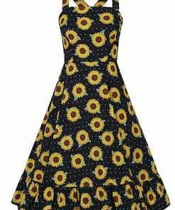 New In Collectif Maggie Sunflower 50's Swing Dress Black