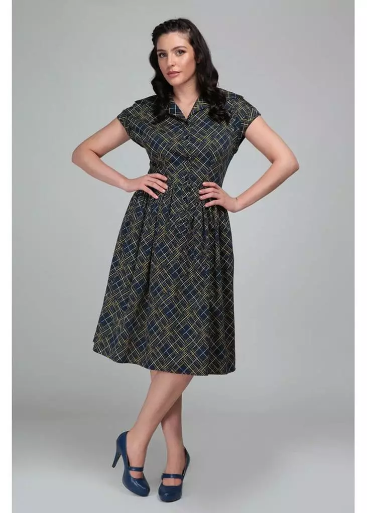 Collectif Judy Hatch Check 60's Swing Dress Navy New In 4 Collectif Judy Hatch Check 60's Swing Dress Navy New In