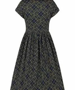 Collectif Judy Hatch Check 60's Swing Dress Navy New In 9 Collectif Judy Hatch Check 60's Swing Dress Navy New In