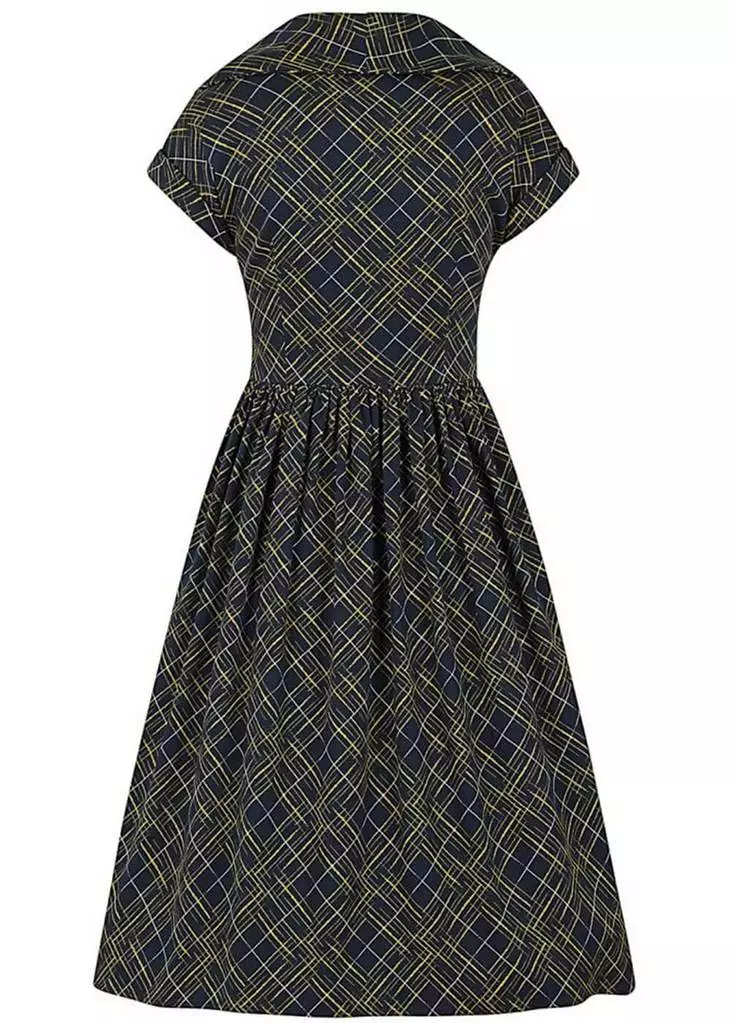 Collectif Judy Hatch Check 60's Swing Dress Navy New In 6 Collectif Judy Hatch Check 60's Swing Dress Navy New In
