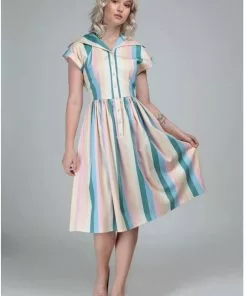 Collectif Judy Teacup Stripe 50's Swing Dress Multi