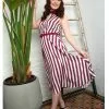 Collectif Adalaide Deckchair Stripe 40's Swing Dress Burgundy New In 2 Collectif Adalaide Deckchair Stripe 40's Swing Dress Burgundy New In