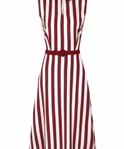 Collectif Adalaide Deckchair Stripe 40's Swing Dress Burgundy New In