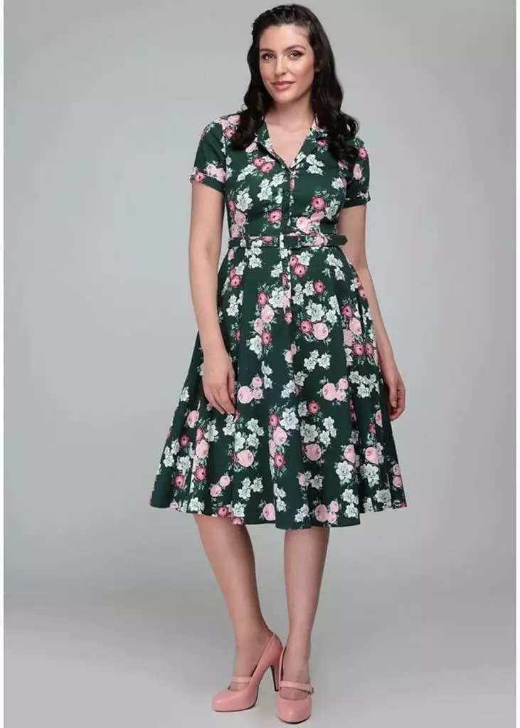 Collectif Caterina Vintage Bloom 40's Swing Dress Green 5 Collectif Caterina Vintage Bloom 40's Swing Dress Green