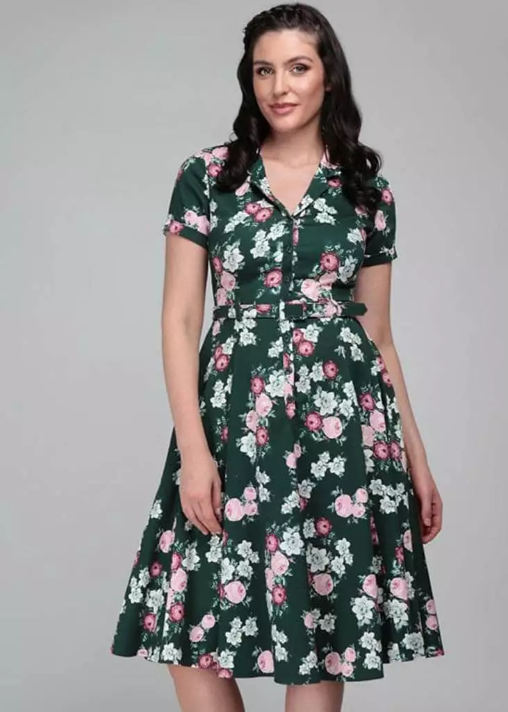 Collectif Caterina Vintage Bloom 40's Swing Dress Green 4 Collectif Caterina Vintage Bloom 40's Swing Dress Green