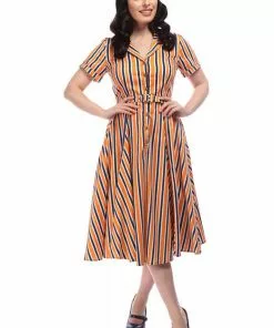 New In Collectif Caterina Bay Stripe 50's Swing Dress Multi