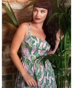 Collectif Kimberly Pink Forest 50's Swing Dress Pink New In