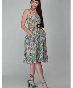 Collectif Kimberly Pink Forest 50's Swing Dress Pink New In