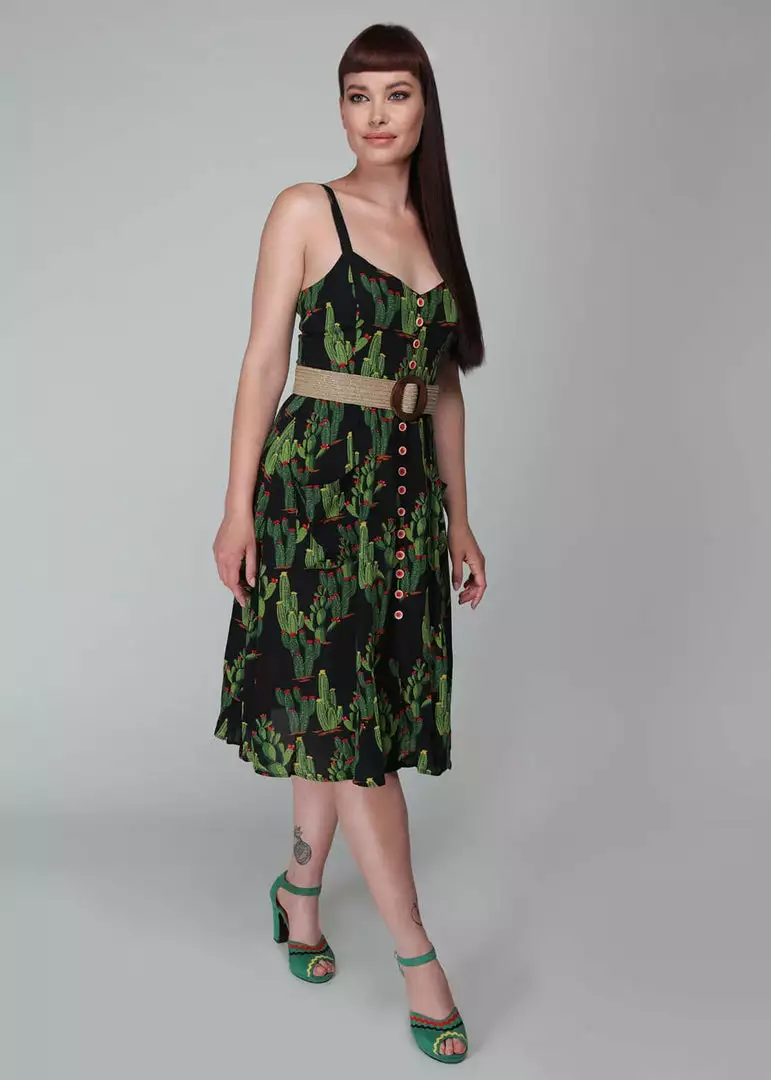 Collectif Kimberly Cactusland 50's Swing Dress Black 3 Collectif Kimberly Cactusland 50's Swing Dress Black