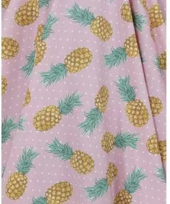 New In Collectif Nova Pineapple 50's Swing Dress Pink 14 New In Collectif Nova Pineapple 50's Swing Dress Pink