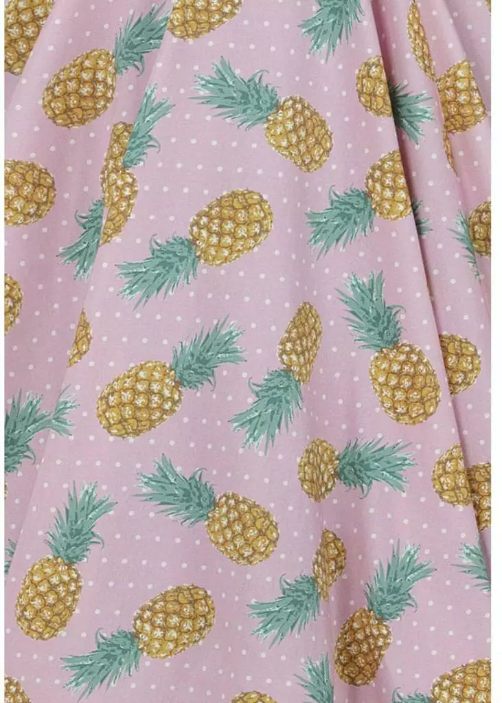 New In Collectif Nova Pineapple 50's Swing Dress Pink 8 New In Collectif Nova Pineapple 50's Swing Dress Pink