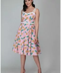 New In Collectif Nova Pineapple 50's Swing Dress Pink 15 New In Collectif Nova Pineapple 50's Swing Dress Pink