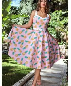 New In Collectif Nova Pineapple 50's Swing Dress Pink