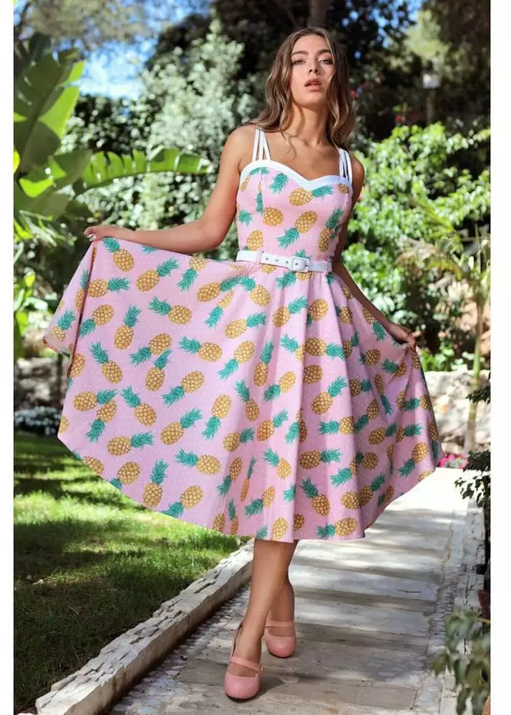 New In Collectif Nova Pineapple 50's Swing Dress Pink 3 New In Collectif Nova Pineapple 50's Swing Dress Pink