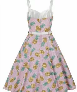 New In Collectif Nova Pineapple 50's Swing Dress Pink 13 New In Collectif Nova Pineapple 50's Swing Dress Pink