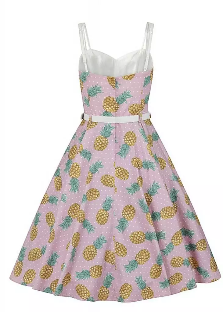 New In Collectif Nova Pineapple 50's Swing Dress Pink 7 New In Collectif Nova Pineapple 50's Swing Dress Pink