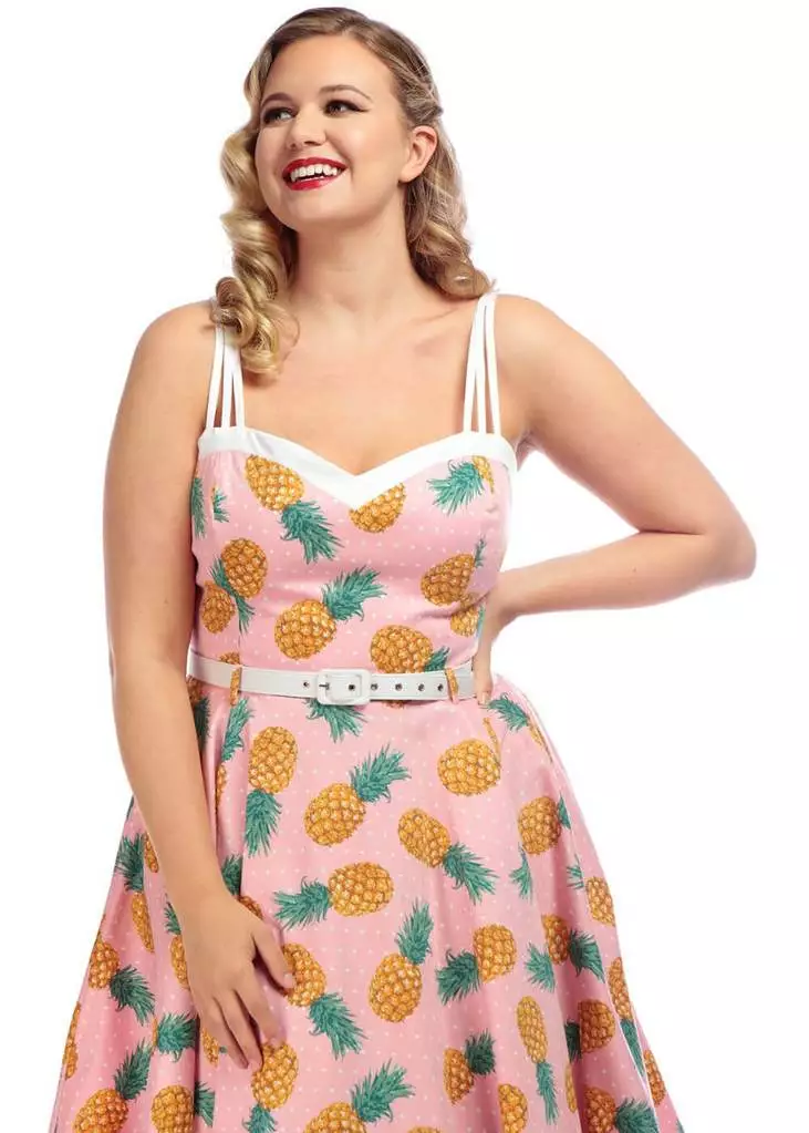 New In Collectif Nova Pineapple 50's Swing Dress Pink 6 New In Collectif Nova Pineapple 50's Swing Dress Pink