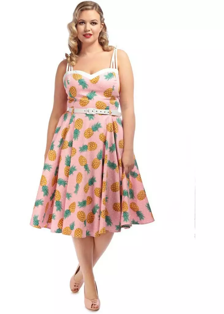 New In Collectif Nova Pineapple 50's Swing Dress Pink 5 New In Collectif Nova Pineapple 50's Swing Dress Pink