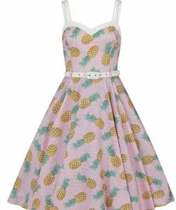 New In Collectif Nova Pineapple 50's Swing Dress Pink 10 New In Collectif Nova Pineapple 50's Swing Dress Pink