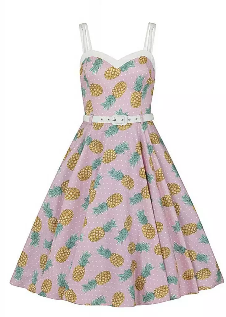 New In Collectif Nova Pineapple 50's Swing Dress Pink 4 New In Collectif Nova Pineapple 50's Swing Dress Pink