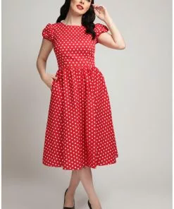 Collectif Demira Polkadot 50's Swing Dress Red New In