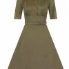 New In Collectif Doriane Strawberry 40's Swing Dress Green
