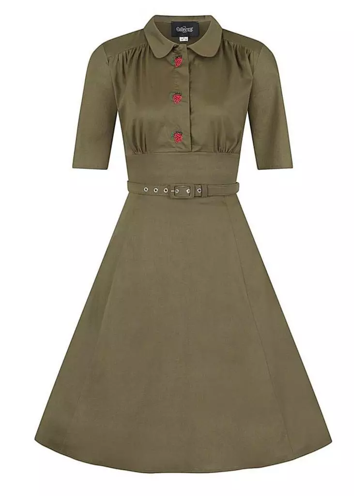 New In Collectif Doriane Strawberry 40's Swing Dress Green 3 New In Collectif Doriane Strawberry 40's Swing Dress Green