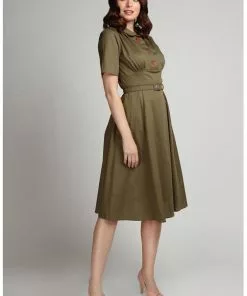 New In Collectif Doriane Strawberry 40's Swing Dress Green 9 New In Collectif Doriane Strawberry 40's Swing Dress Green