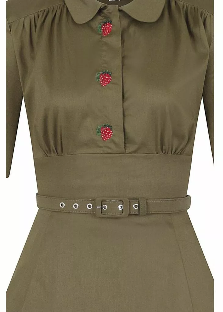 New In Collectif Doriane Strawberry 40's Swing Dress Green 4 New In Collectif Doriane Strawberry 40's Swing Dress Green