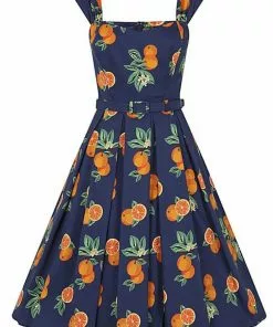 Collectif Jill Oranges 50's Swing Dress Navy New In