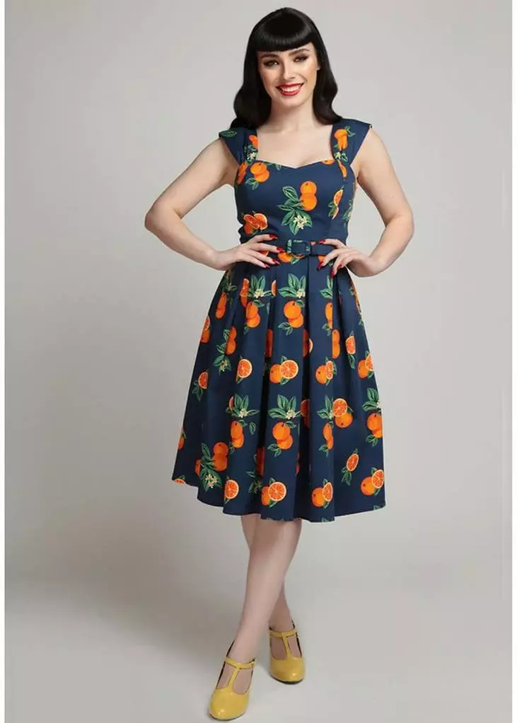 Collectif Jill Oranges 50's Swing Dress Navy New In 5 Collectif Jill Oranges 50's Swing Dress Navy New In