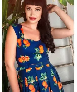 Collectif Jill Oranges 50's Swing Dress Navy New In